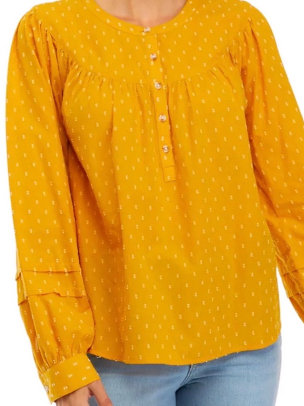 Wonderly Mustard Yellow long sleeve fall Peasant Blouse
